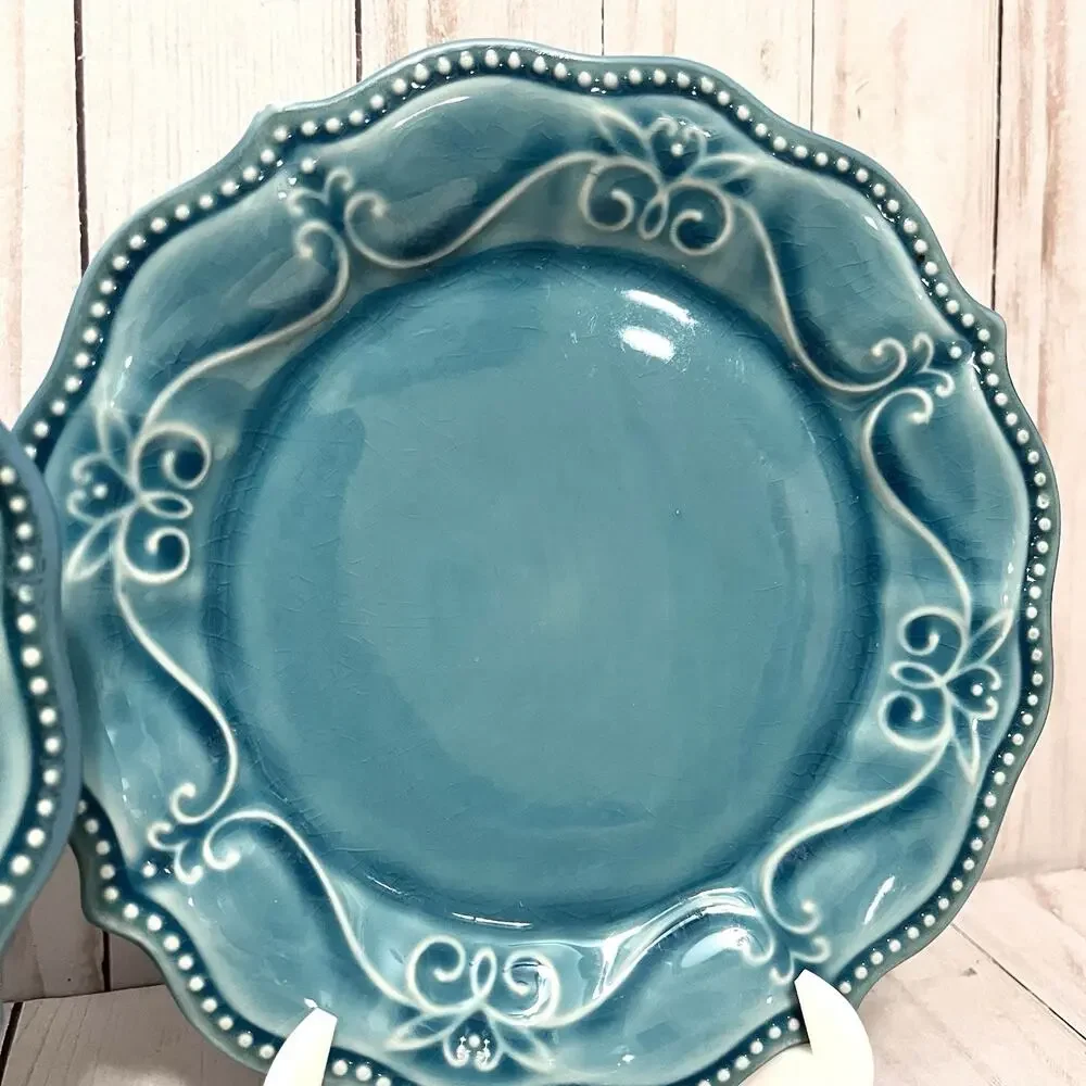 Pioneer Woman Set of 2 Lunch Salad Dessert Plates Paige Denim Blue Crackle